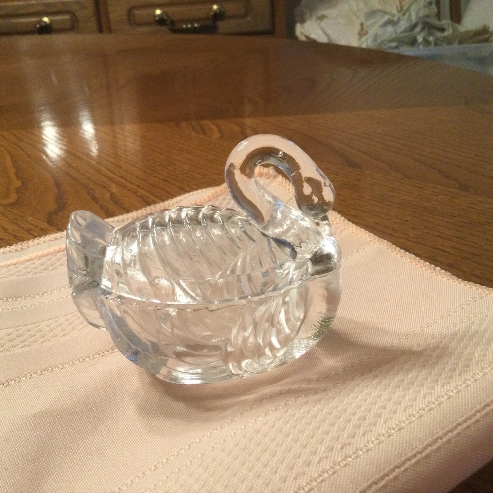 Vintage glass swan figure 2 piece trinket holder ring holder